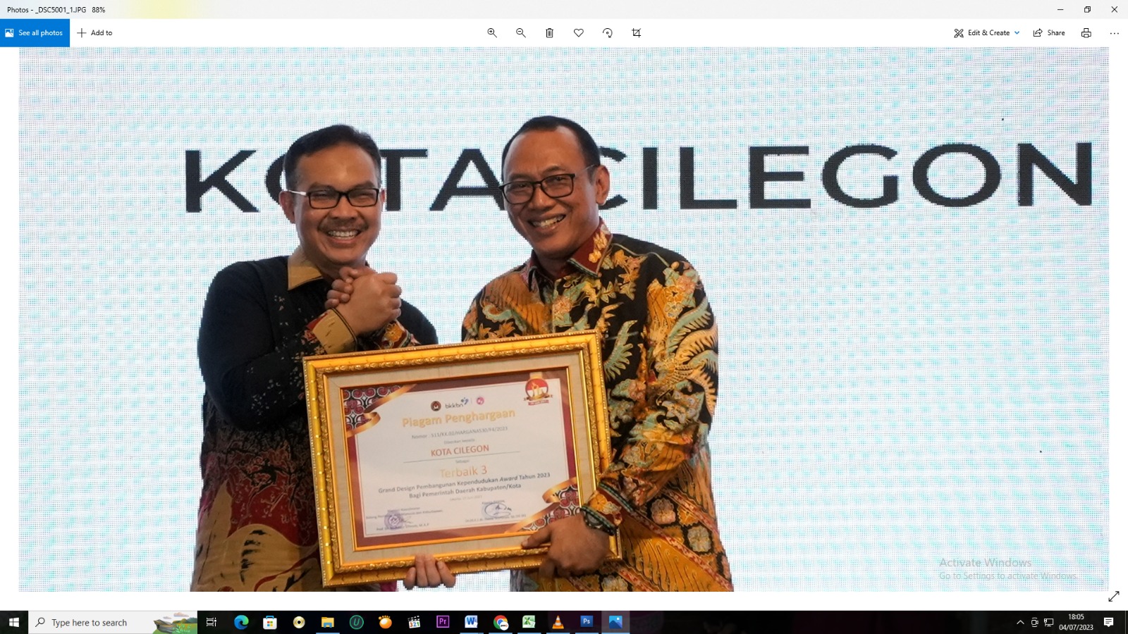 Pemkot Cilegon Raih GDPK Award Tahun 2023 dari BKKBN