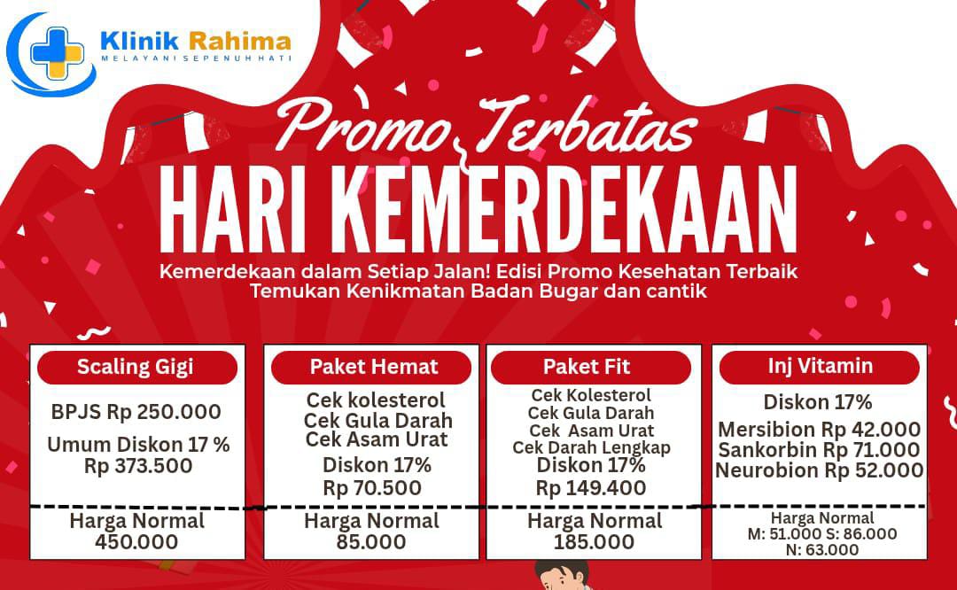Klinik Rahima Bojonegara Tawarkan Promo Spesial Kemerdekaan, Diskon Hingga 17 Persen
