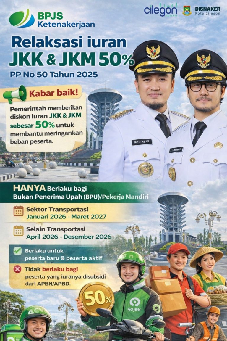 Disnaker Cilegon Ajak Pekerja Informal Manfaatkan Diskon Iuran JKK dan JKM 50 Persen